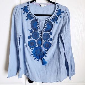 Boden 8 Blue Embroidered Floral Allegra Long Sleeve Blouse WA788